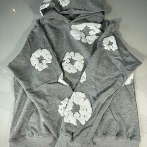 Gray Hoodie with White Floral Design